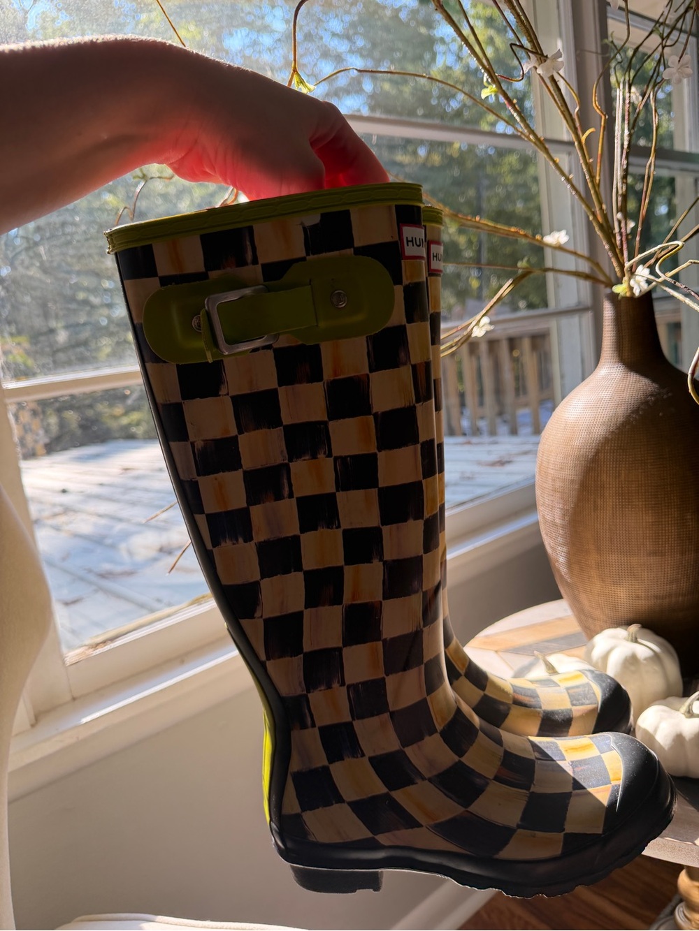 Rare Hunter x MacKenzie-Childs Courtly Check Tall Rain Boots - Women's US 5M / 6 - Picture 3 of 5